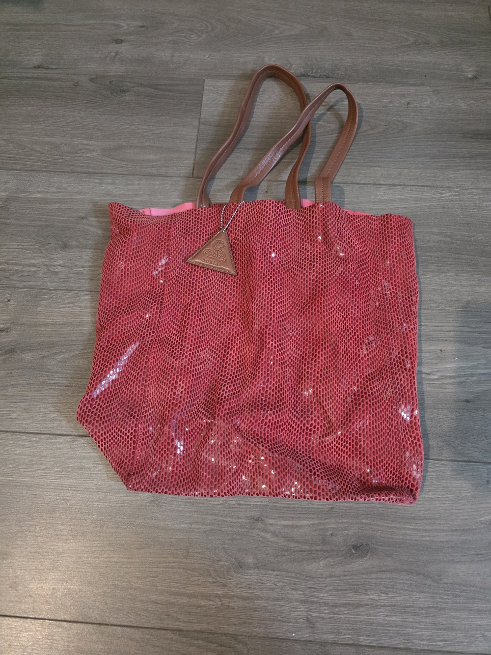 Sorial Pink Mesh Tote with Brown Handles